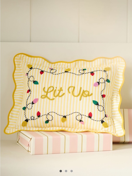 Anthropologie Other - NWT Anthropologie Lit Up Embroidered Holiday Cotton Pillow Viral
